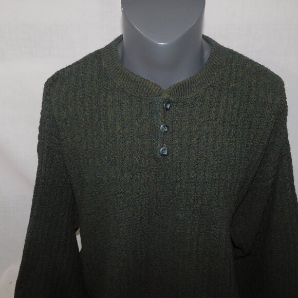 VTG Bill Blass Sweater Mens XL Green Knit Grandpa Henley Fisherman 90s Y2K USA - Picture 2 of 10